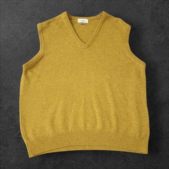 LL Bean Lambswool Sweater Vest Men Size XL Tall Made in Scotland Yellow‎ Vintage - Picture 1 of 6
